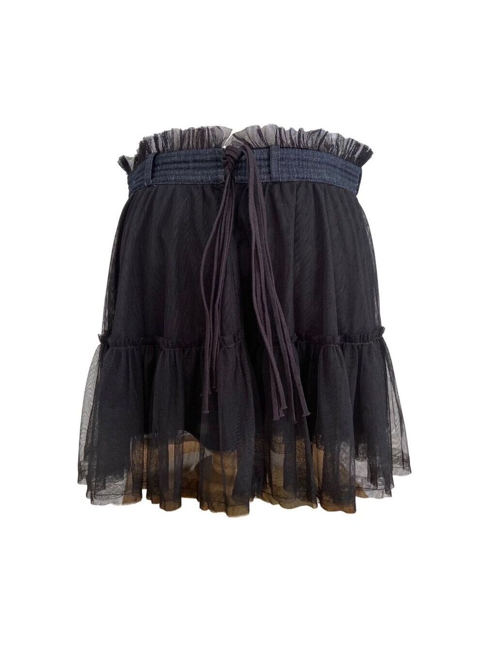 Diesel Black Sheer Layered Tulle Skirt With Denim Waistband & Frill Details wove